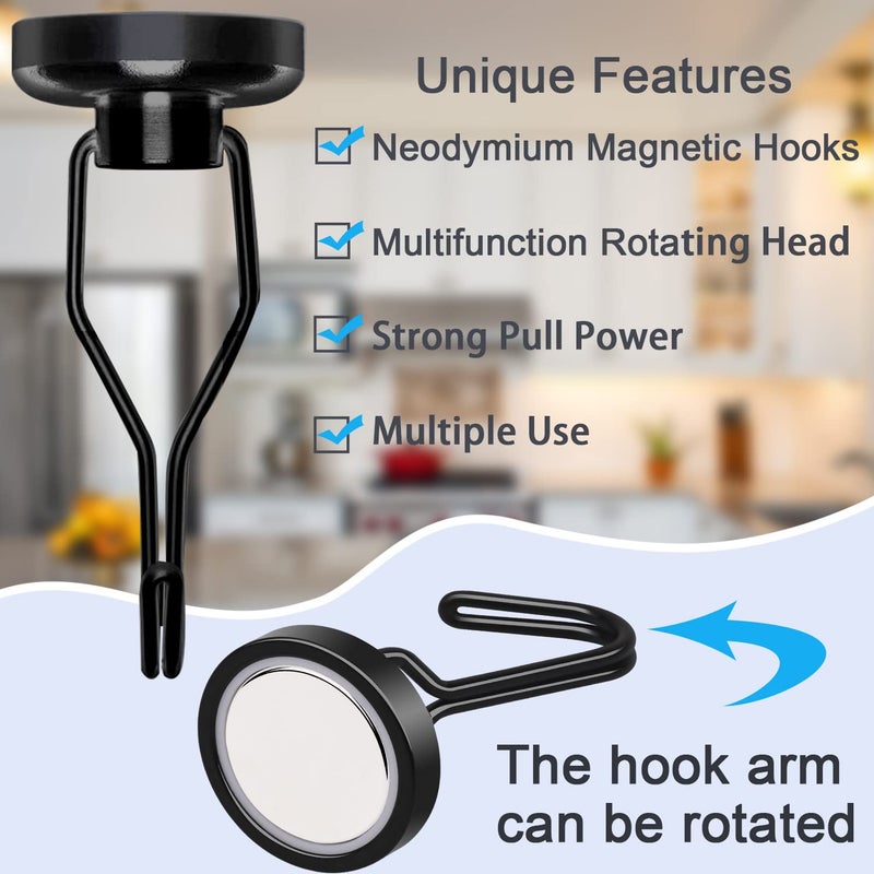 Elefama 110 LBS Magnetic Hooks Heavy Duty for Cruise Cabins Refrigerator Fridge Hanging Grill Tools Purse Magnet Hooks Strong Magnets with Hooks Black Magnetic Hook Hanger Swing for Kitchen Classroom - Image 4
